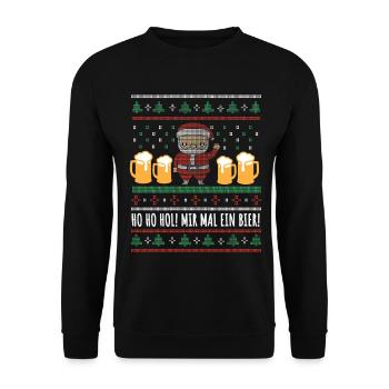 Ho Ho Hol! Weihnachtsmann mit vier Bierkrügen - Unisex Pullover - Schwarz - Vorne - Alina (178cm) & Michal (187cm)