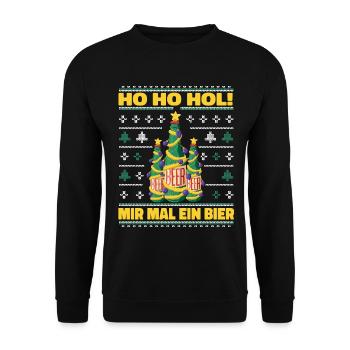 Ho Ho Hol – Weihnachtsbaum aus Bierflaschen - Unisex Pullover - Schwarz - Vorne - Alina (178cm) & Michal (187cm)