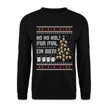 Bier Weihnachtsbaum – Ho Ho Hol mir mal ein Bier - Unisex Pullover - Schwarz - Vorne - Alina (178cm) & Michal (187cm)