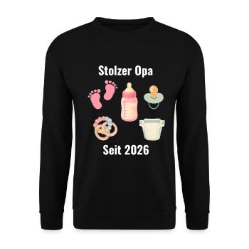 Stolzer Opa Seit 2026 - Unisex Pullover - Schwarz - Vorne - Alina (178cm) & Michal (187cm)