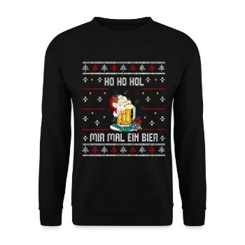 Ho Ho Hol – Bierkrug mit Lichterkette und Mütze - Unisex Pullover - Schwarz - Vorne - Alina (178cm) & Michal (187cm)