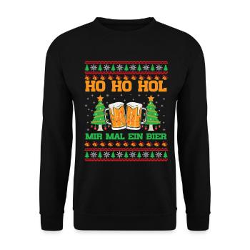 Ho Ho Hol – Zwei Bierkrüge unterm Tannenbaum - Unisex Pullover - Schwarz - Vorne - Alina (178cm) & Michal (187cm)