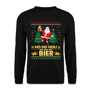Tanzender Weihnachtsmann – Ho Ho Hol! Ein Bier - Unisex Pullover - Schwarz - Vorne - Alina (178cm) & Michal (187cm)