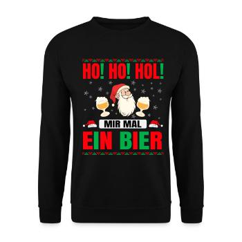 Ho! Ho! Hol! Weihnachtsmann mit zwei Biergläsern - Unisex Pullover - Schwarz - Vorne - Alina (178cm) & Michal (187cm)