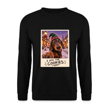 I Ate The Cookies Dackel Selfie Weihnachten - Unisex Pullover - Schwarz - Vorne - Alina (178cm) & Michal (187cm)