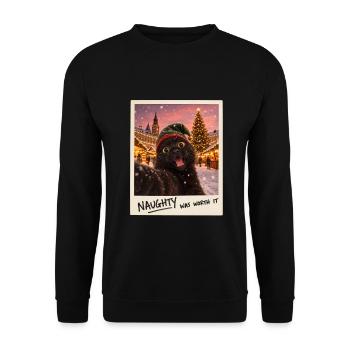 Naughty Was Worth It Schwarze Katze Selfie - Unisex Pullover - Schwarz - Vorne - Alina (178cm) & Michal (187cm)