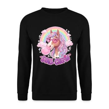 Stallchefin Pferdemädchen Reiterhof Reitersprüche - Unisex Pullover - Schwarz - Vorne - Alina (178cm) & Michal (187cm)