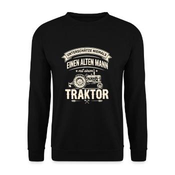 Never Underestimate An Old Man With A Tractor - Unisex Pullover - Schwarz - Vorne - Alina (178cm) & Michal (187cm)