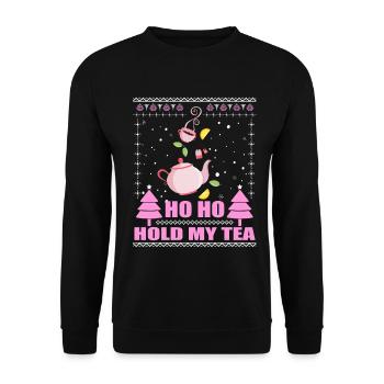 Ho Ho Hold My Tea – Rosa Teekanne Weihnachten - Unisex Pullover - Schwarz - Vorne - Alina (178cm) & Michal (187cm)