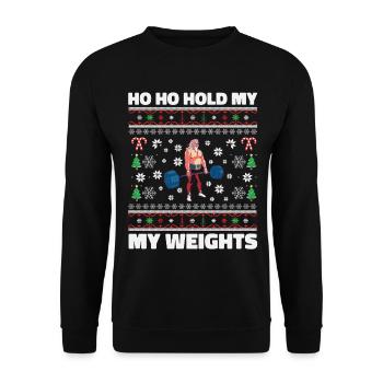 Ho Ho Hold My Weights – Muskel Weihnachtsmann - Unisex Pullover - Schwarz - Vorne - Alina (178cm) & Michal (187cm)
