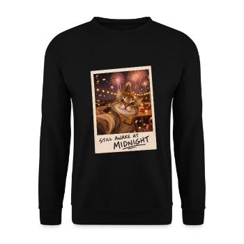 Still Awake At Midnight Katze Selfie Silvester - Unisex Pullover - Schwarz - Vorne - Alina (178cm) & Michal (187cm)