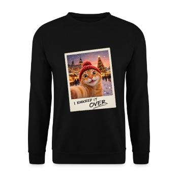 I Knocked It Over Rote Katze Selfie Weihnachten - Unisex Pullover - Schwarz - Vorne - Alina (178cm) & Michal (187cm)