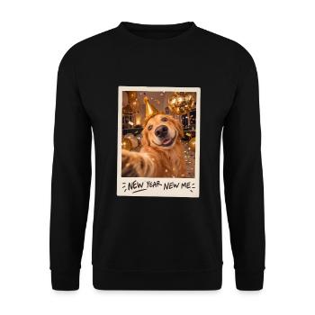 New Year New Me Golden Retriever Selfie Silvester - Unisex Pullover - Schwarz - Vorne - Alina (178cm) & Michal (187cm)
