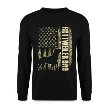 Rottweiler Dad – Patriotischer Rottie Dad USA-Flagge - Unisex Pullover - Schwarz - Vorne - Alina (178cm) & Michal (187cm)