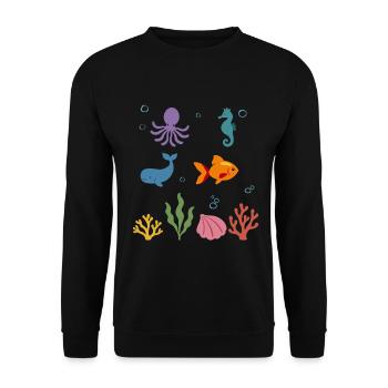 Krake Unterwasser Kinder Seepferdchen Wal Fisch - Unisex Pullover - Schwarz - Vorne - Alina (178cm) & Michal (187cm)