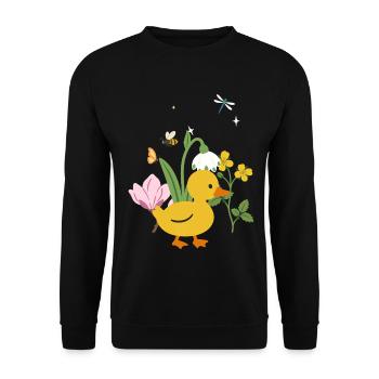 Ente Blumen Kinder Vogel Tierfreunde - Unisex Pullover - Schwarz - Vorne - Alina (178cm) & Michal (187cm)