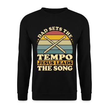 Christlicher Schlagzeuger Papa gibt das Tempo vor, das Jesus führt t - Unisex Pullover - Schwarz - Vorne - Alina (178cm) & Michal (187cm)