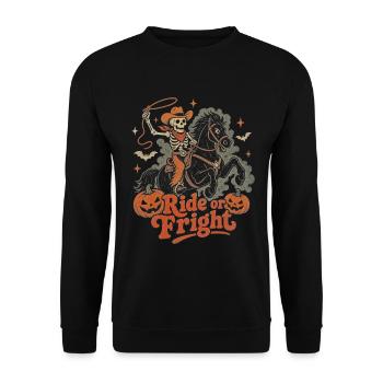 Halloween Cowboy Skelett Pferd Ride or Fright - Unisex Pullover - Schwarz - Vorne - Alina (178cm) & Michal (187cm)