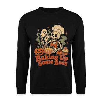 Halloween Skelett Bäcker Backen Geister - Unisex Pullover - Schwarz - Vorne - Alina (178cm) & Michal (187cm)