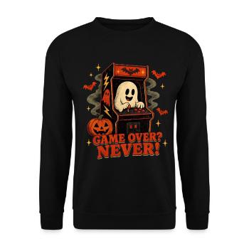 Halloween Gamer Geist Arcade Retro - Unisex Pullover - Schwarz - Vorne - Alina (178cm) & Michal (187cm)