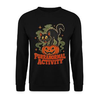 Halloween Gruselkatze Kürbis Purranormal Activity - Unisex Pullover - Schwarz - Vorne - Alina (178cm) & Michal (187cm)