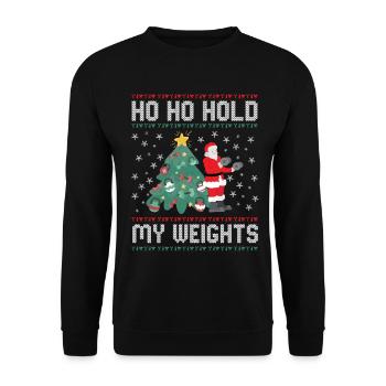 Ho Ho Hold My Weights – Hanteln am Tannenbaum - Unisex Pullover - Schwarz - Vorne - Alina (178cm) & Michal (187cm)