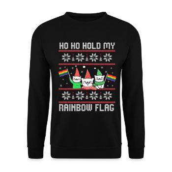 Ho Ho Hold My Rainbow Flag – Katzen Pride - Unisex Pullover - Schwarz - Vorne - Alina (178cm) & Michal (187cm)