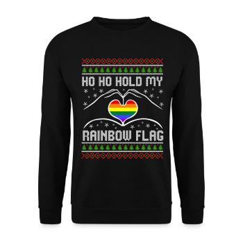 Ho Ho Hold My Rainbow Flag – Herz Hände LGBTQ - Unisex Pullover - Schwarz - Vorne - Alina (178cm) & Michal (187cm)