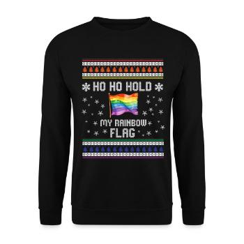 Ho Ho Hold My Rainbow Flag – Pride Weihnachten - Unisex Pullover - Schwarz - Vorne - Alina (178cm) & Michal (187cm)