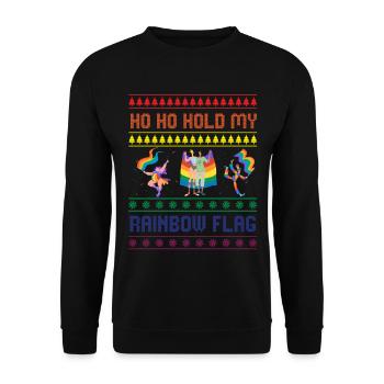 Ho Ho Hold My Rainbow Flag – Tanzen Pride - Unisex Pullover - Schwarz - Vorne - Alina (178cm) & Michal (187cm)