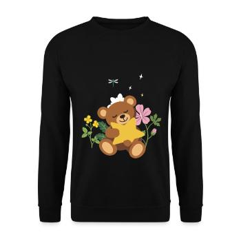 Teddy Blumen Kinder Stern Teddybär - Unisex Pullover - Schwarz - Vorne - Alina (178cm) & Michal (187cm)