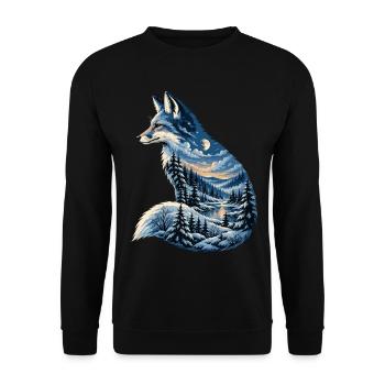 Fuchs Winterwald - Winterzauber Naturmotiv - Unisex Pullover - Schwarz - Vorne - Alina (178cm) & Michal (187cm)