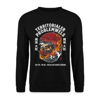 Territorialer Problemwels Angler Spruch - Unisex Pullover - Schwarz - Vorne - Alina (178cm) & Michal (187cm)