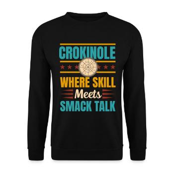 Crokinole – Wo Können auf Sprüche trifft - Unisex Pullover - Schwarz - Vorne - Alina (178cm) & Michal (187cm)