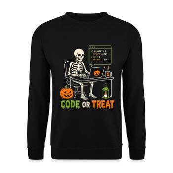 Halloween Programmierer Skelett Code or Treat - Unisex Pullover - Schwarz - Vorne - Alina (178cm) & Michal (187cm)