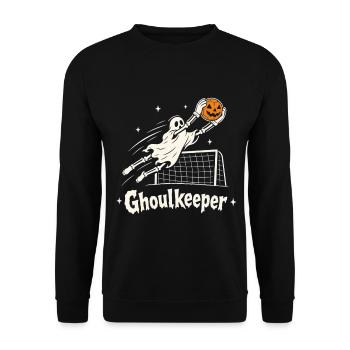 Halloween Torwart Fußball Geist Ghoulkeeper - Unisex Pullover - Schwarz - Vorne - Alina (178cm) & Michal (187cm)