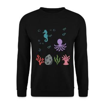 Seepferdchen Unterwasser Kinder Krake - Unisex Pullover - Schwarz - Vorne - Alina (178cm) & Michal (187cm)