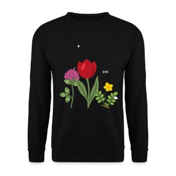 Blumen botanisch Garten Illustration Blumenmotiv - Unisex Pullover - Schwarz - Vorne - Alina (178cm) & Michal (187cm)