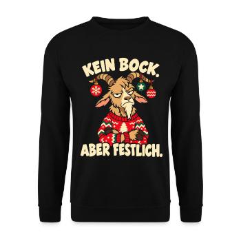 Kein Bock, aber festlich – Weihnachtsziege - Unisex Pullover - Schwarz - Vorne - Alina (178cm) & Michal (187cm)