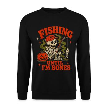 Halloween Angler Skelett Angeln - Unisex Pullover - Schwarz - Vorne - Alina (178cm) & Michal (187cm)