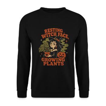 Halloween Hexe Monstera Pflanzen Witch Face - Unisex Pullover - Schwarz - Vorne - Alina (178cm) & Michal (187cm)