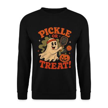 Halloween Pickleball Geist Kürbis Pickle or Treat - Unisex Pullover - Schwarz - Vorne - Alina (178cm) & Michal (187cm)