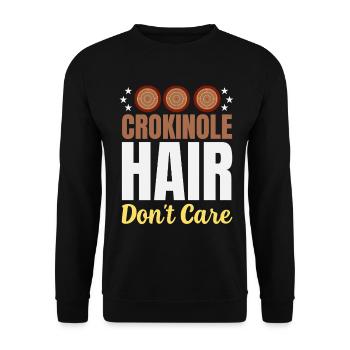 Crokinole Hair Don't Care – Lustig Brettspiel - Unisex Pullover - Schwarz - Vorne - Alina (178cm) & Michal (187cm)