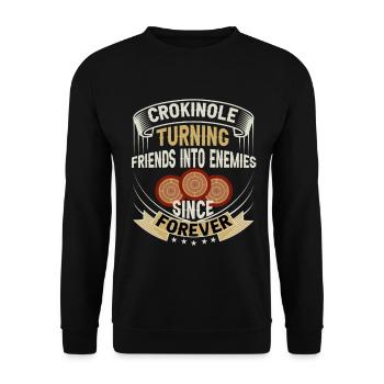Crokinole – Macht Freunde zu Feinden - Unisex Pullover - Schwarz - Vorne - Alina (178cm) & Michal (187cm)