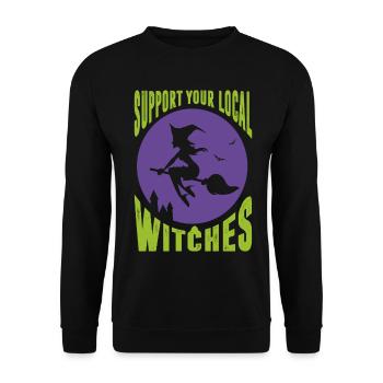 Support Your Local Witches Hexen Kostüm Hexenbesen - Unisex Pullover - Schwarz - Vorne - Alina (178cm) & Michal (187cm)
