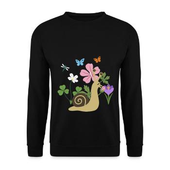 Schnecke Blumen Kinder Geschenkidee Malve - Unisex Pullover - Schwarz - Vorne - Alina (178cm) & Michal (187cm)