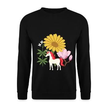 Einhorn Blumen Kinder märchenhaft Magnolie - Unisex Pullover - Schwarz - Vorne - Alina (178cm) & Michal (187cm)