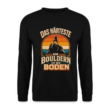 Härteste am Bouldern ist der Boden - Unisex Pullover - Schwarz - Vorne - Alina (178cm) & Michal (187cm)