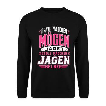 Coole Mädchen jagen selber - Unisex Pullover - Schwarz - Vorne - Alina (178cm) & Michal (187cm)