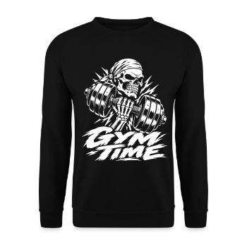Skull mit Kurzhantel - Unisex Pullover - Schwarz - Vorne - Alina (178cm) & Michal (187cm)